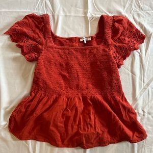 Madewell Red/Orange Eyelet-Sleeve Top- Small